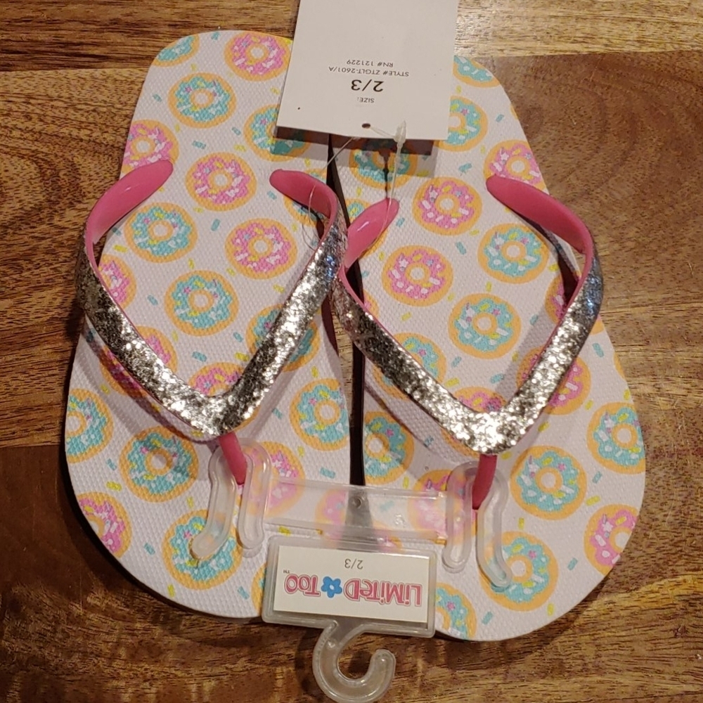 NWT 2 for $15 Limited Too Sparkly Donut Flip Flopa